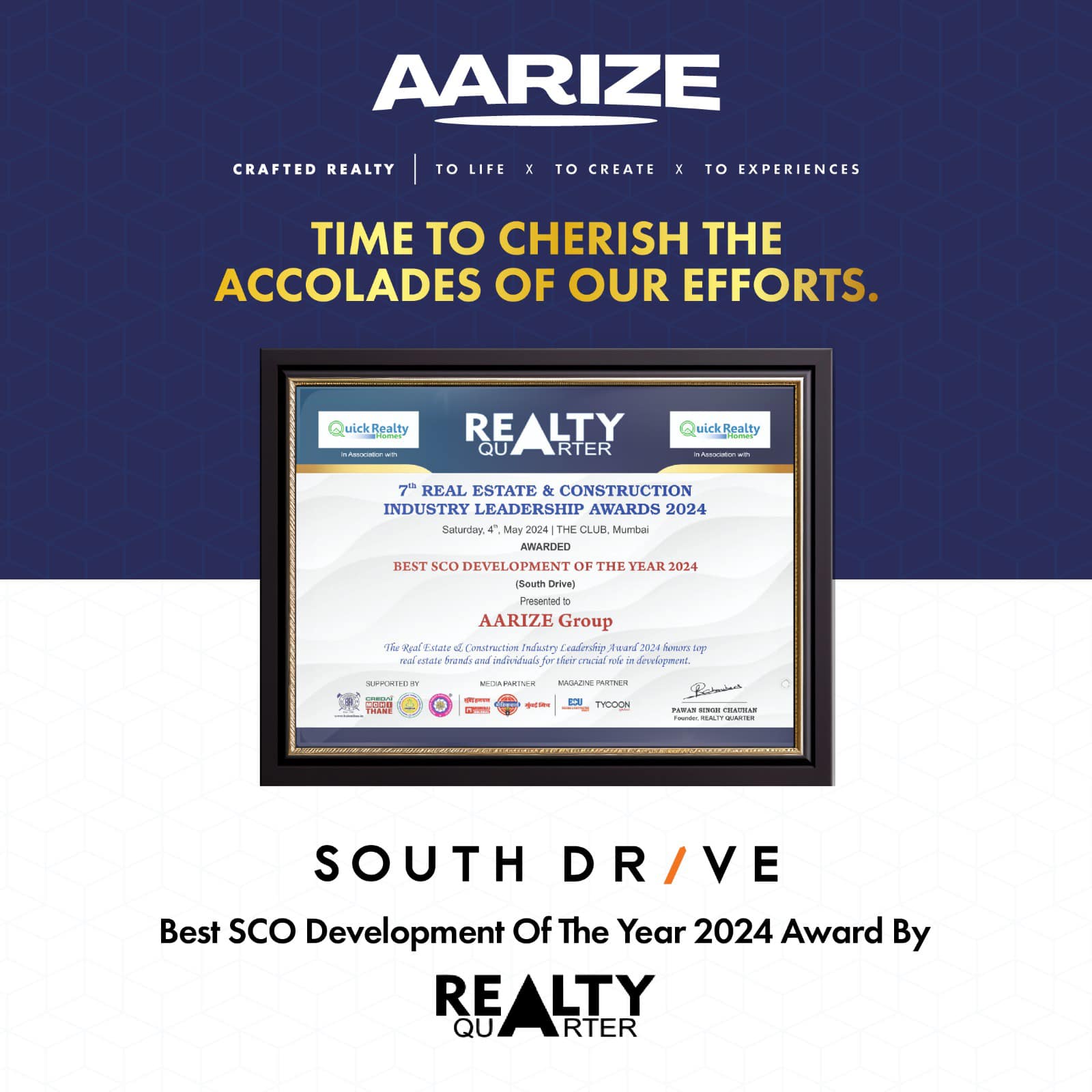 Aarize receiving prestigious real estate industry award